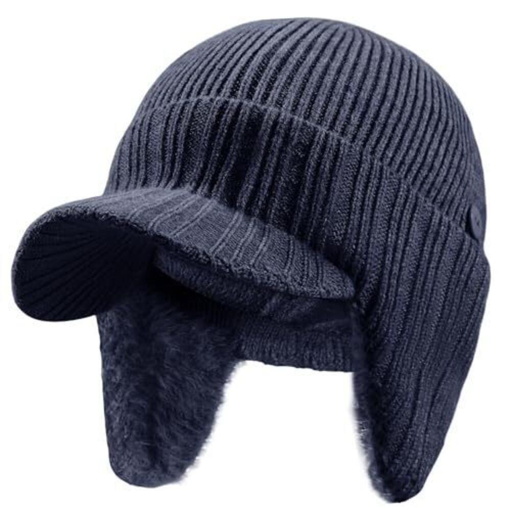 2171 Winter Hat & , Beanie Hat with Brim Thick Fleece Lined Knit Warm Cap